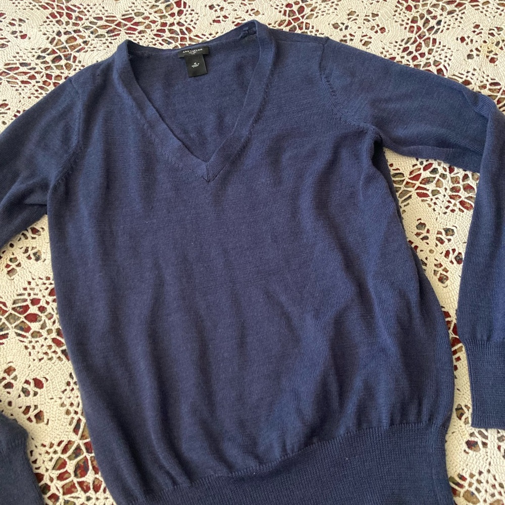 Ann Taylor Deep Blue V-Neck Sweater